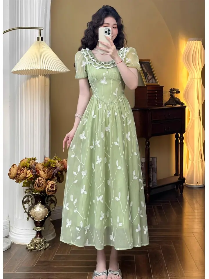 Vintage French Floral Dress Female 2026 Korean Chic Summer Square Collar  Vestidos Temperament Sweet Waist Slim Dresses Women - AliExpress 200000345