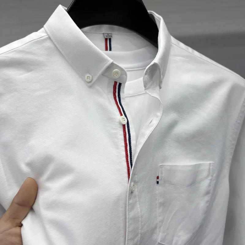 New High End Luxury Men's Shirt Autumn Lapel Pocket Embroidered Long Sleeved Shirt European Fashion Simple Versatile Men's Wear