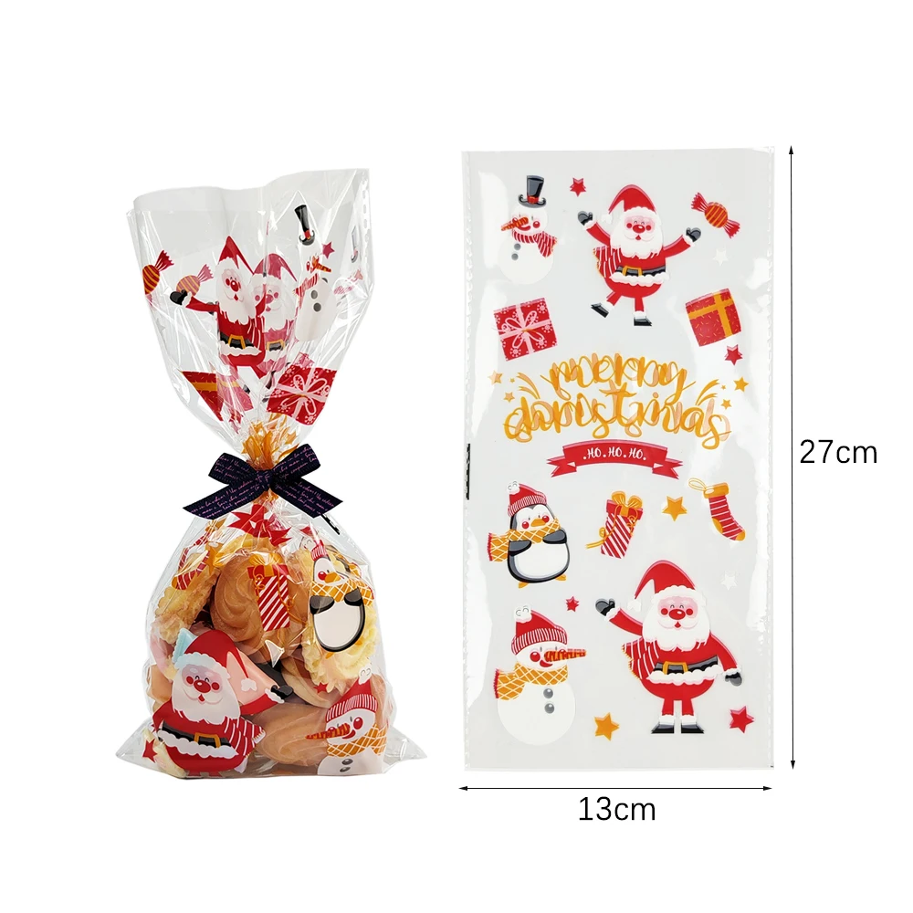 50Pcs Christmas Gift Bag Transparent Plastic Bags Presents Candies Cookies Xmas Home Store Sale Gift Cookies Wrapping Bags