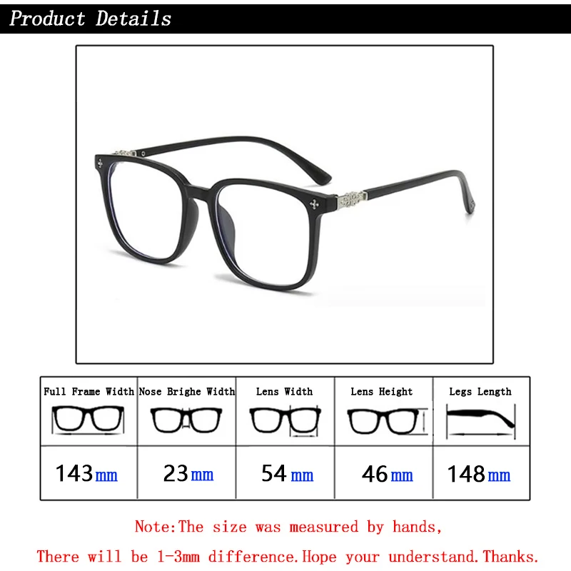 Designer Square Unisex Myopia Glasses Blue Light Blocking Eyeglasses Women Men Prescription Near Sight Glasses Diopter 0 To -6.0 6