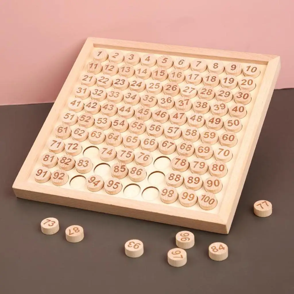 Wooden Hundred Board Game 1 to 100 Numbers Math Learning Toy