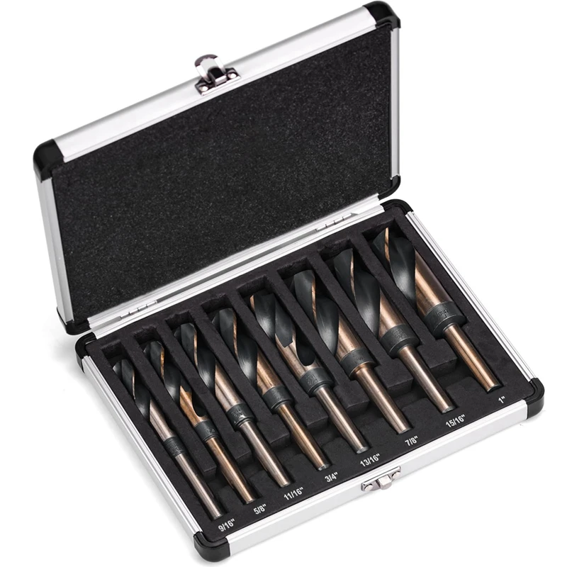 8-piece-silver-and-deming-drill-bit-set-reduced-shank-drill-bit-set-1-2-inch-diameter-shank-9-16-inch-to-1-inch-sizes