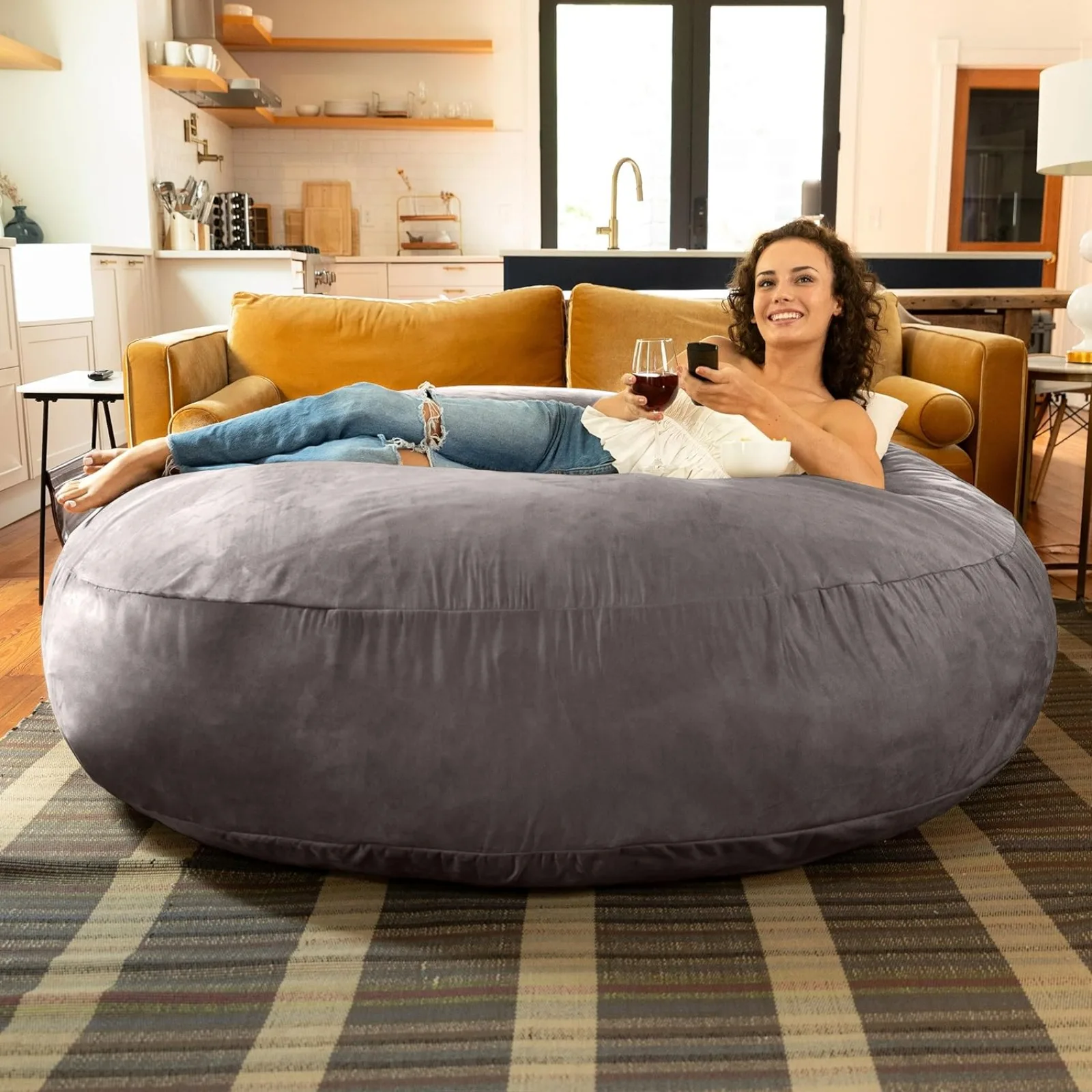 US 6 Foot Cocoon-Large Bean Bag Chair for Adults, Charcoal