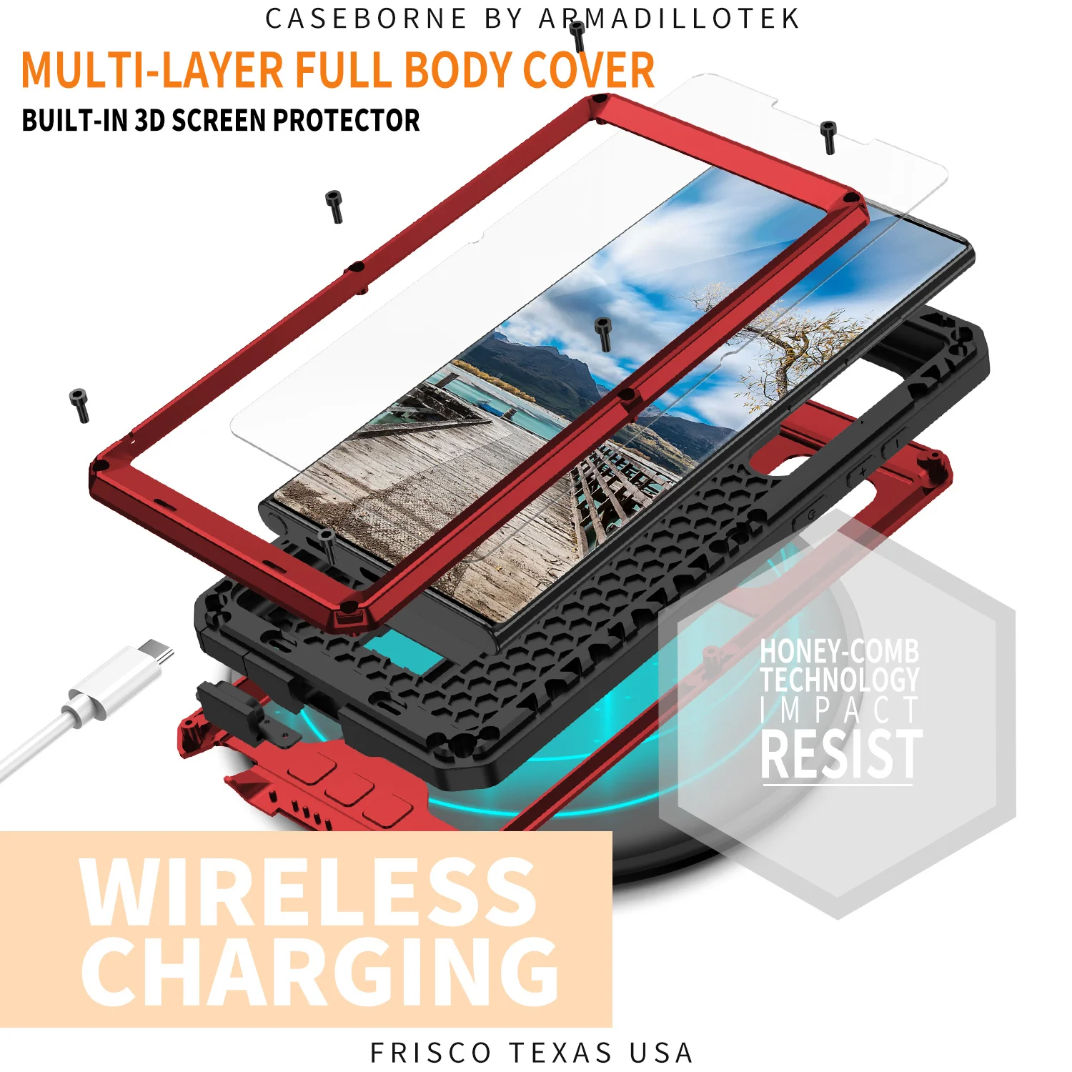 Ultimate 360° Protection Heavy Metal Armor Case - Shockproof with Built-In Stand and Glass Cover