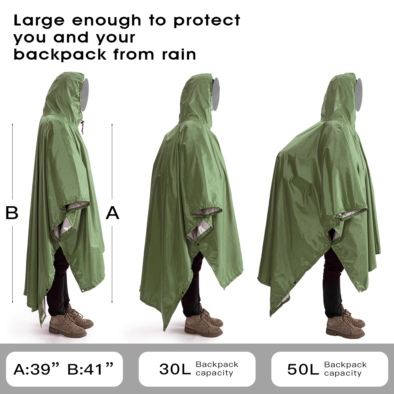 Portable Multifunctional 3 In 1 Rain Coat Hiking Camping Raincoat Poncho Mat Awning Durable Outdoor Activity Rain Gear Supplie waterproof raincoat