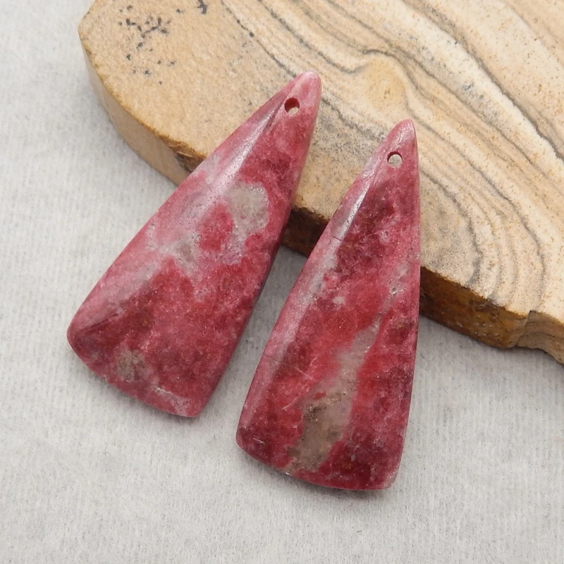Semiprecious Natural Stone Norwegian Thulite Gemstone Triangle Earring Bead Fashion Jewelry Accessories For Women 34x15x5mm 8g