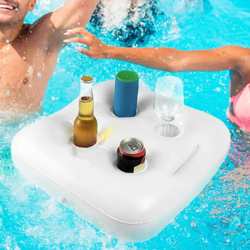 Inflatable Drink Holder Inflatable Drink Cup Holder Large Capacity Water Fun Toys Float Coasters Hold 4 Beer Cans For Swimming 4