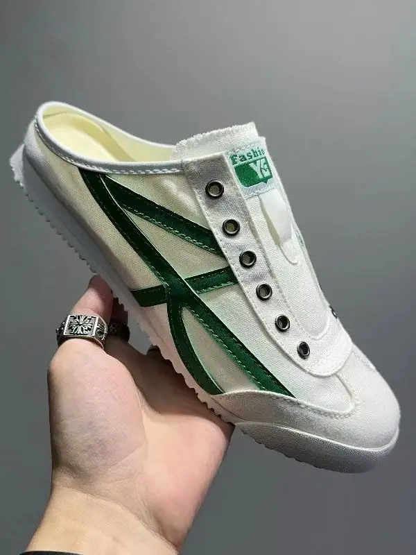 여름 남성 캔버스 슬립온 신발 통기성 좋은 가벼운 플랫 힐 라운드 토 타이거 스타일 캐주얼 패션 로우탑 스니커즈