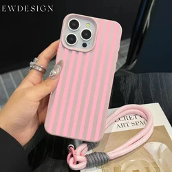 Vibrant Striped Couple Phone Lanyard Case with Y2K Silicone Cover - iPhone 15 Plus (FE - P4653 - PJ07)