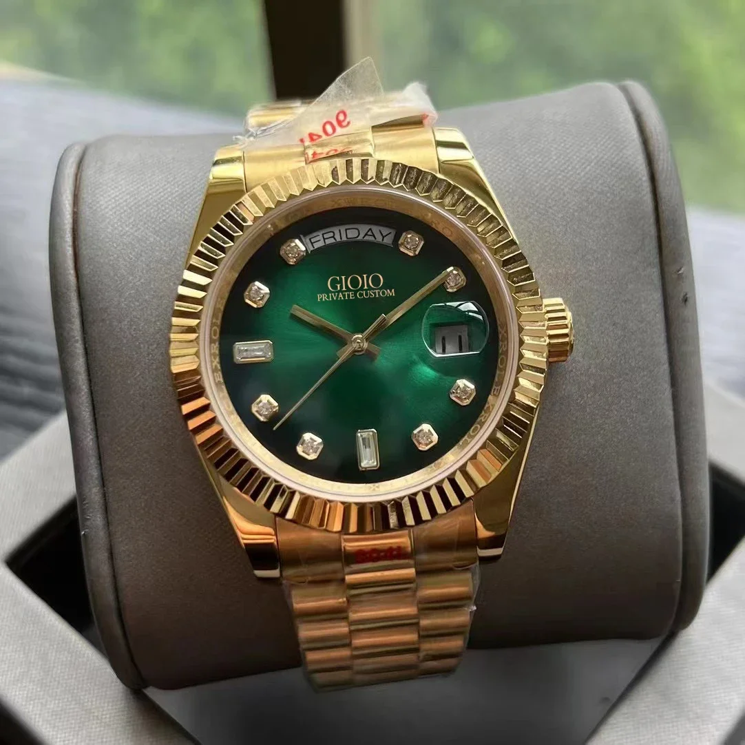 

Luxury Men's Automatic Mechanical Watch Stainless Steel Silver Yellow Rose Gold Green Daydate Diamonds Blue White 36mm 41mm
