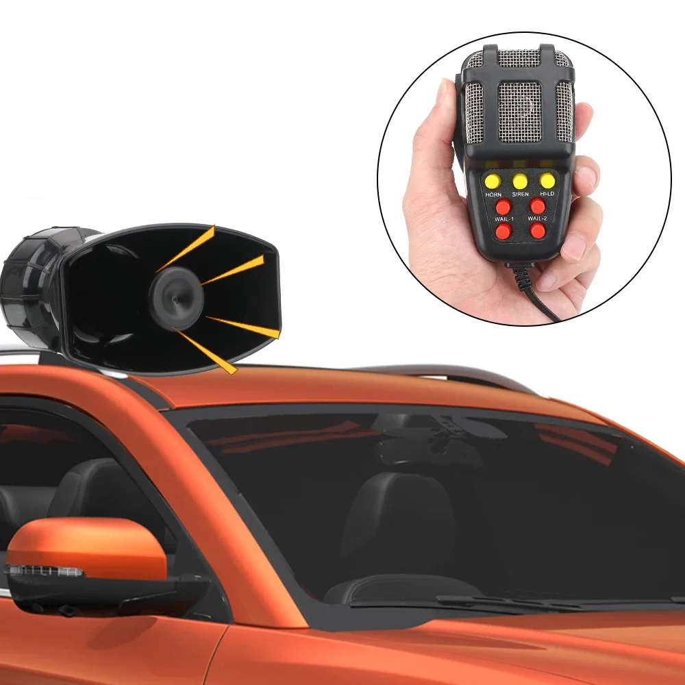 Car Siren Horn Mic PA System Emergency Amplifier Hooter 12V 100W Police Siren Air Horn Megaphone Tone Car Warning Alarm Speakers Loud