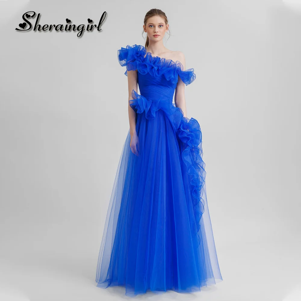 

SHERAIN Asymmetrical Prom Dresses Ruffles Draped Floor Length Short Sleeves for Women Vestido Elegante Drop Shipping