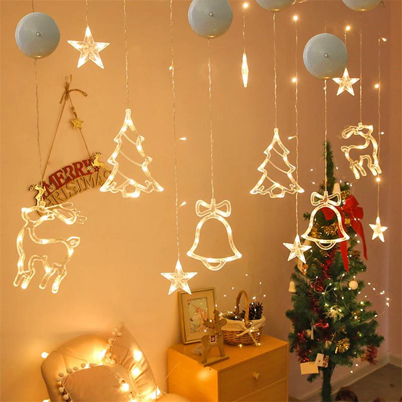 Christmas LED Light Snowflake Santa Hanging Sucker Lamp Window Ornaments Decoration for Home Xmas Navidad 2024 New Year Decor