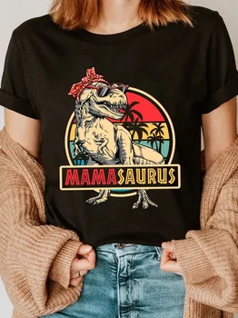 Funny MamaSaurus T-Rex Dinosaur Mom T-Shirt Retro Vintage Tee Soft Crew Neck Short Sleeve Shirt - Mother's Day Gifts for Women 1