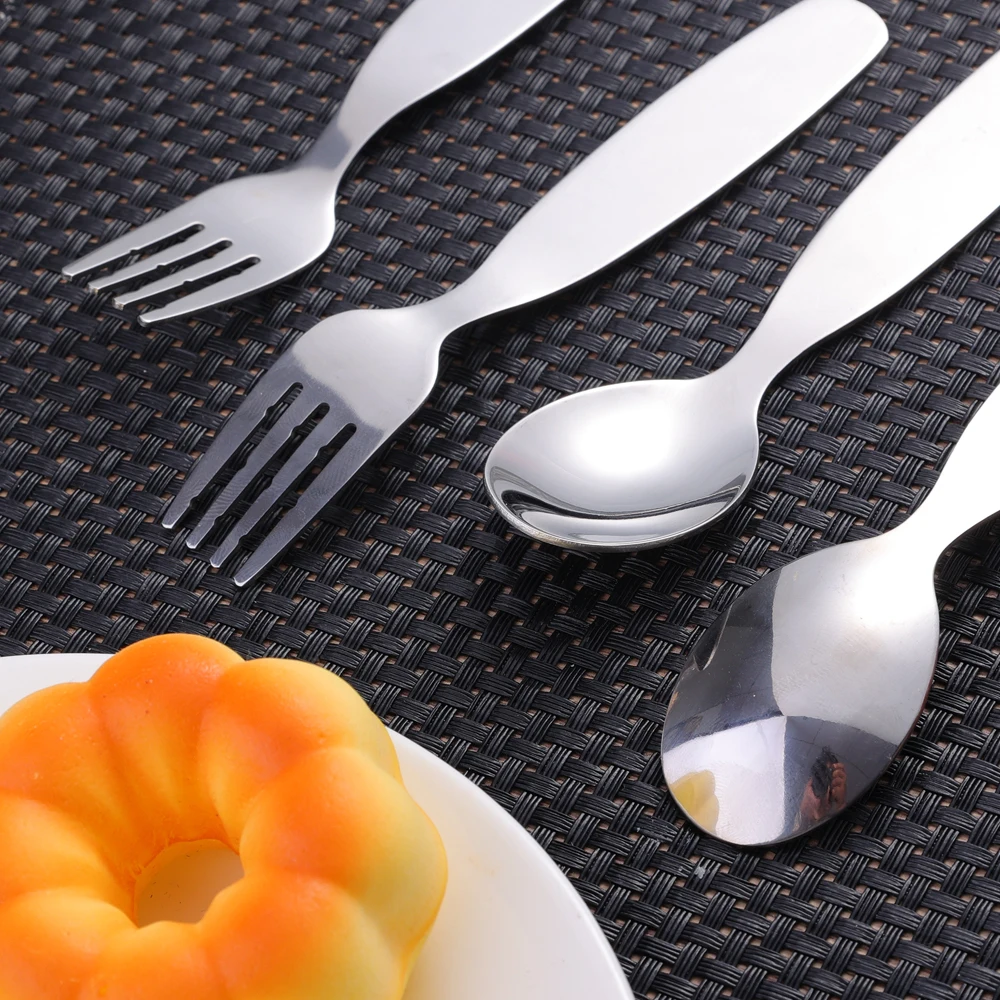Stainless Steel Children Spoon Fork Tableware Food-grade Baby Feeding Training Auxiliary Tableware Child Safety Food Spoon