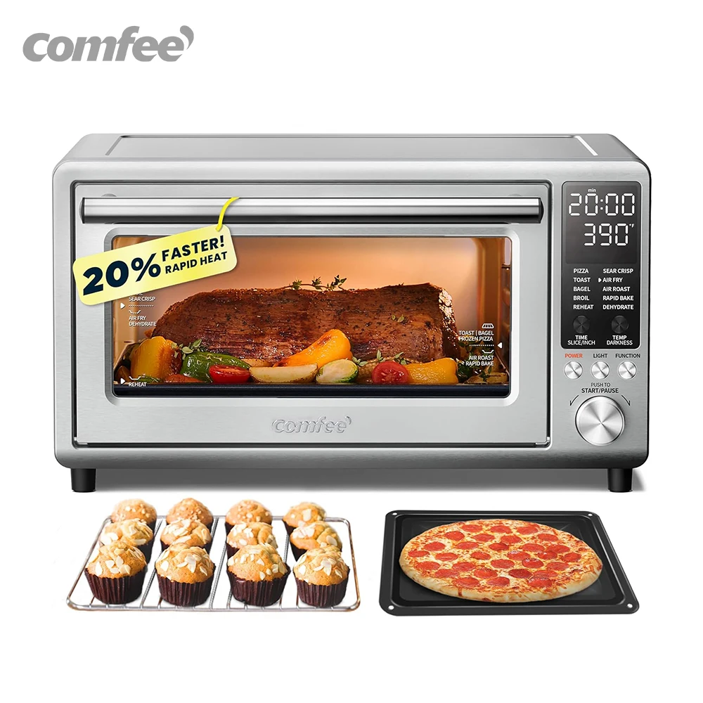 COMFEE' Toaster Oven Air Fryer FLASHWAVE&trade; Ultra-Rapid Heat Technology, Convection Toaster Oven Countertop with Bake Broil Roast