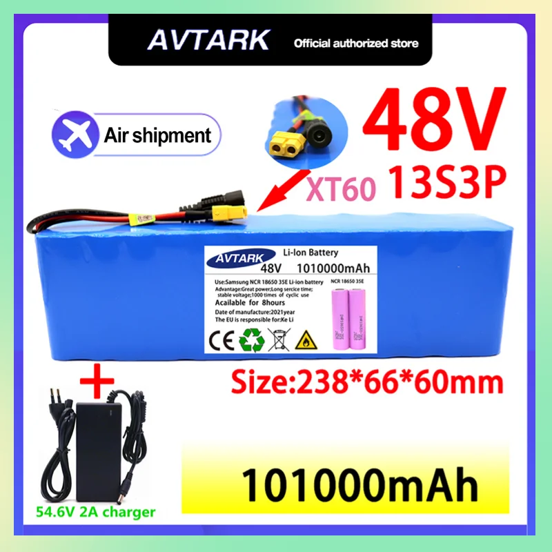 

48V 100Ah 18650 Lithium Ion Battery 13S3P for 54.6V Electric Scooter 1000w 54.6V 2A Charger + XT60 Plug