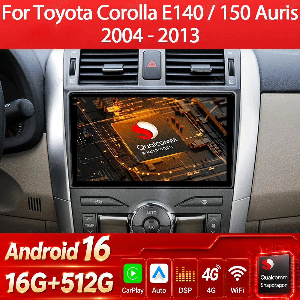 Android 16 Autoradio für Toyota Auris E150 2006 2007 2008 2009 2010 2011 2012 Multimedia-Stereo-Player Kabelloses Auto-Carplay DVD