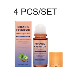 Nourishing Organic Castor Oil with Rose Quartz Roller - Cold Pressed Moisturizing Serum for Body, Face, and Hair 50ml (4 PCS)