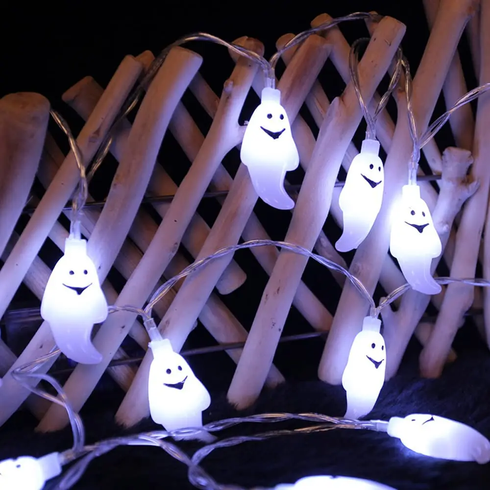 Cadena de luces fantasma de Acción de Gracias, luz colorida espeluznante, 6 m, 40 LED, funciona con pilas, para decoración de Halloween, guirnaldas para habitación (fantasma)