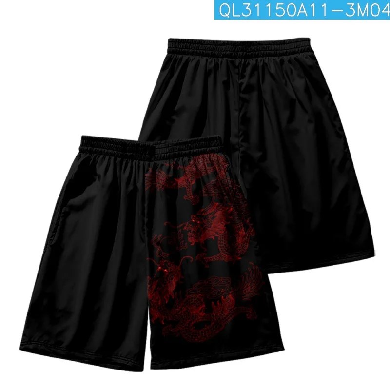 Summer Couple Women Men Japanese Streetwear Red Chinese Dragon Printed Black Kimono Beach Shorts Traditional Cardigan Yukata