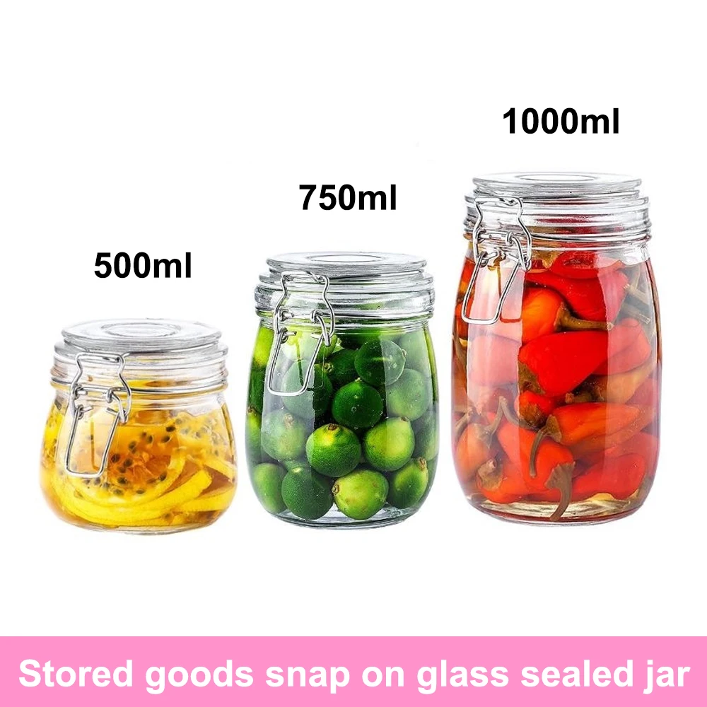 Glass Sealed Jar Food Grade Pickled Vegetables Pickled Vegetables Honey Soaked Wine Jam Tea Coffee Storage Jar Buckle Glass Jar 6