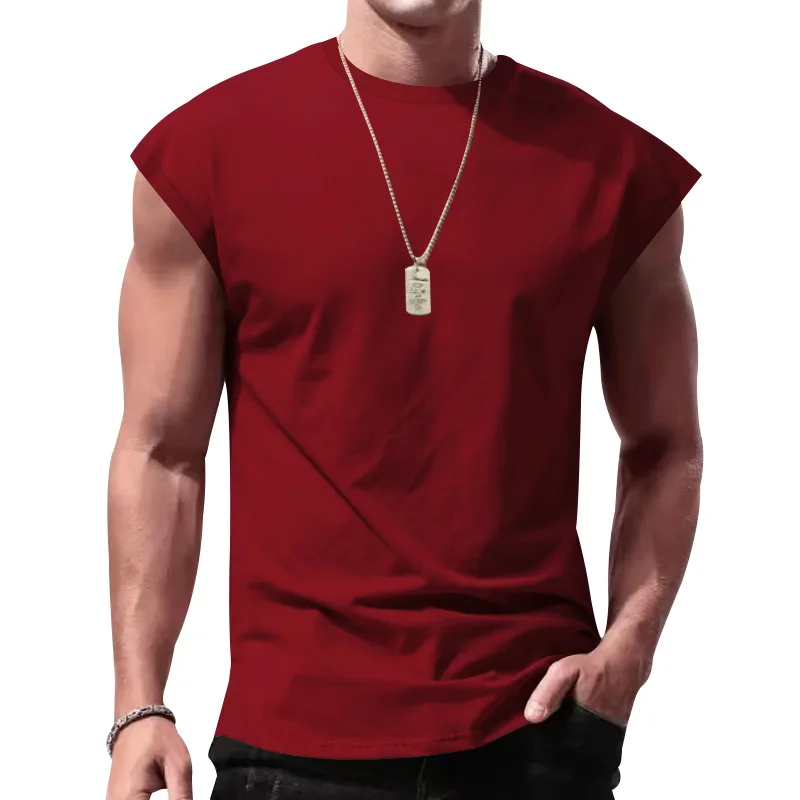 T-shirt da uomo 2026 casual senza maniche estiva sportiva ampia tinta unita gilet smanicato intimo termico abbigliamento uomo - immagine 5