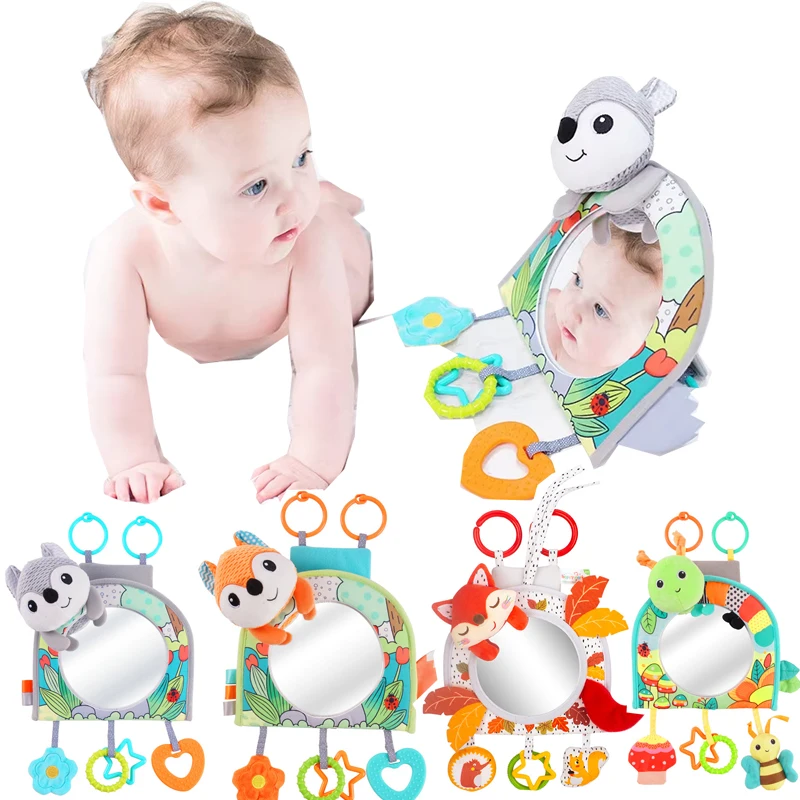 Baby Mirror Car Seat Toys Rear Teether and Crinkle Pape Fun Travel Infant Tummy Time Toys Babies Carseat Toy for Newborns Gifts