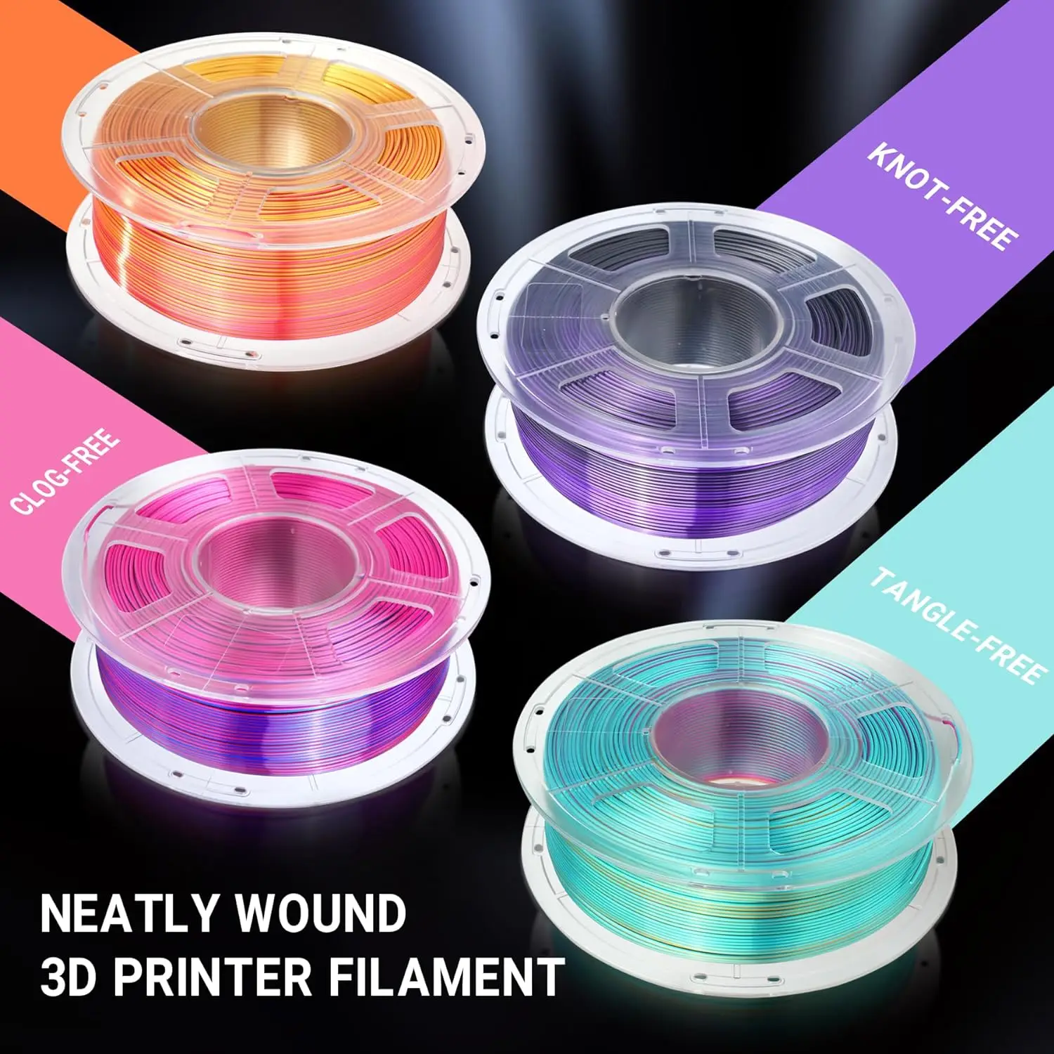 SUNLU Silk Pla Plus 3D Printer Filament 1.75mm ±0.02MM Pla+ Rabinbow Dual/Triple Colors Filaments 1kg/roll 3D Prting Materials