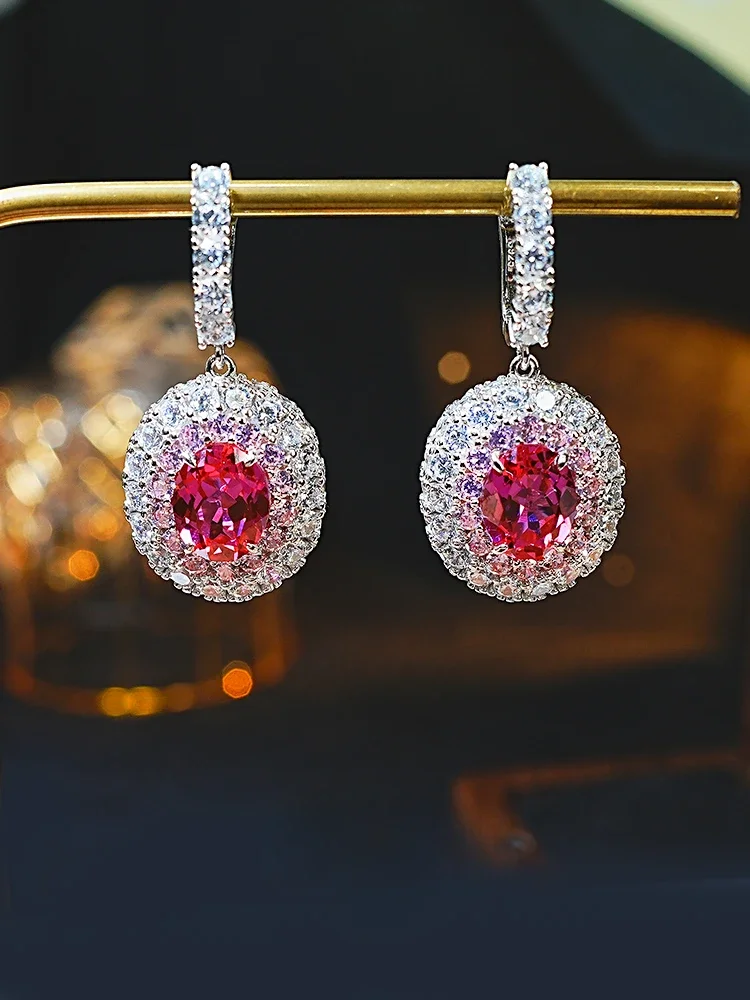 

Desire New Flower Pink Tourmaline Earrings 925 Silver Inlaid Light Luxury Earrings Versatile, Unique, and Elegant for Women