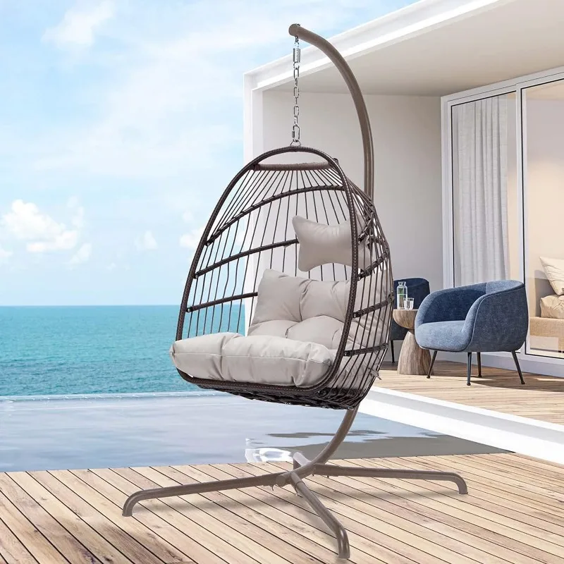 

Swing Egg Chair Without Stand Indoor Outdoor Wicker Rattan Patio Basket Hanging Chair with UV Resistant Cushions