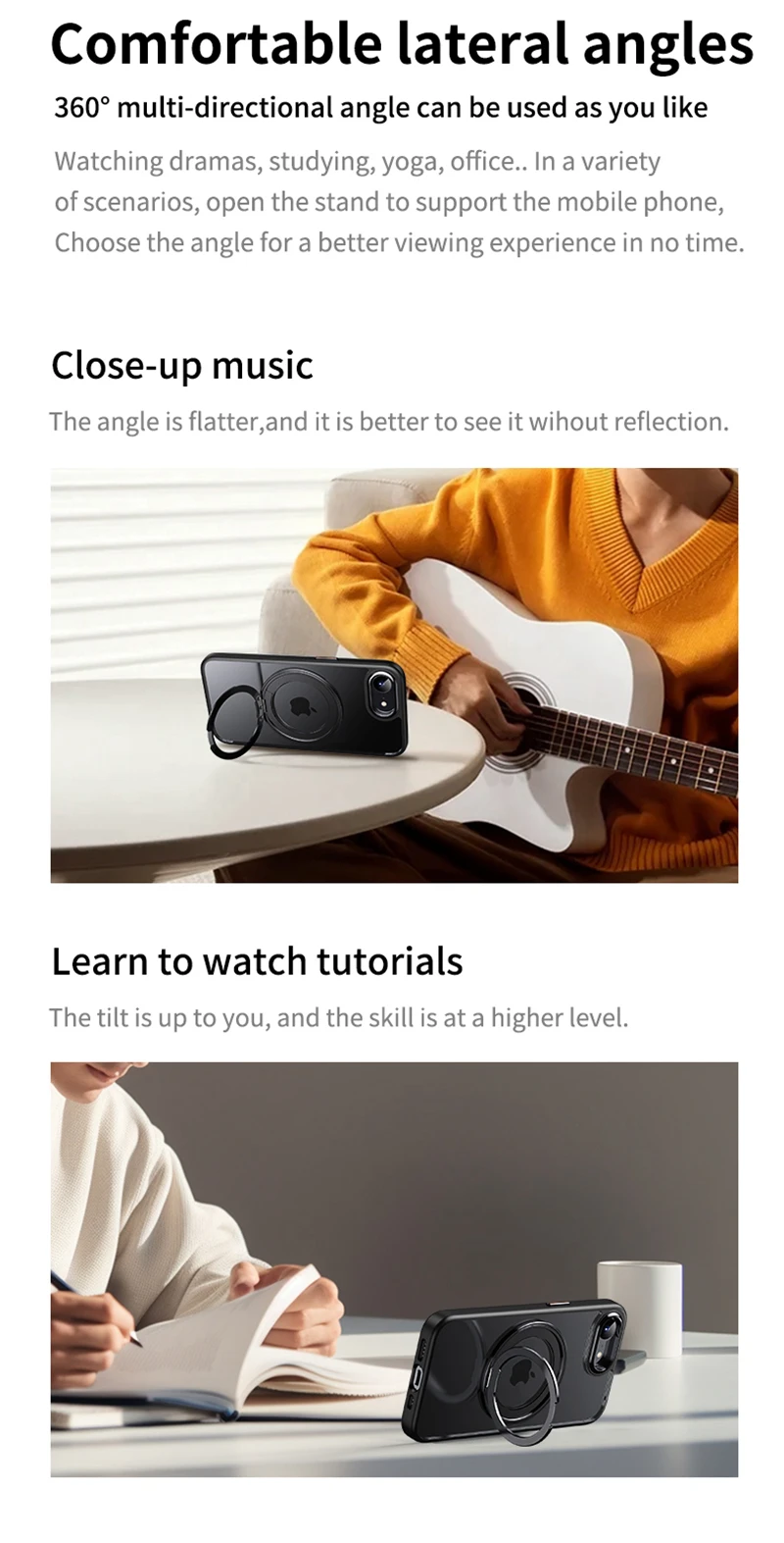 KEYSION Stoßfeste Transparente Hülle für MagSafe für iPhone 17e 16e 360 ° Magnetischer Ringständer Kabelloses Laden Matt Transparente Hülle – Detail 4