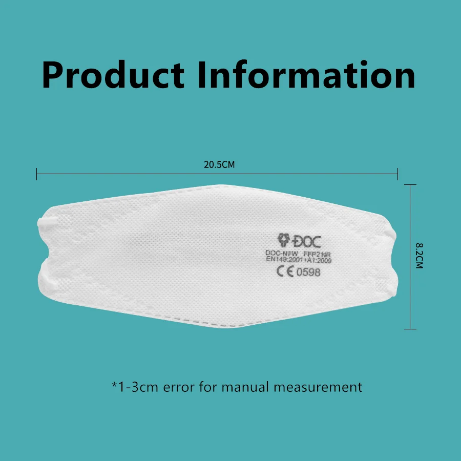 10-100PCS FFP3 Fish Mask Face Respirator No Valve Individually Wrapped with Plastic Strip 99% Multi-layer Filtering Adjust Hook