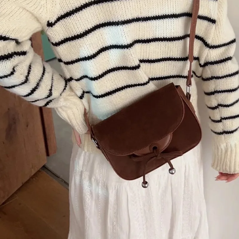 Xiuya Brown Vintage Shoulder Bag for Women Simple Fashion Casual Square Korean Fashion Handbag Luxury Elegant New Aesthetic Bags