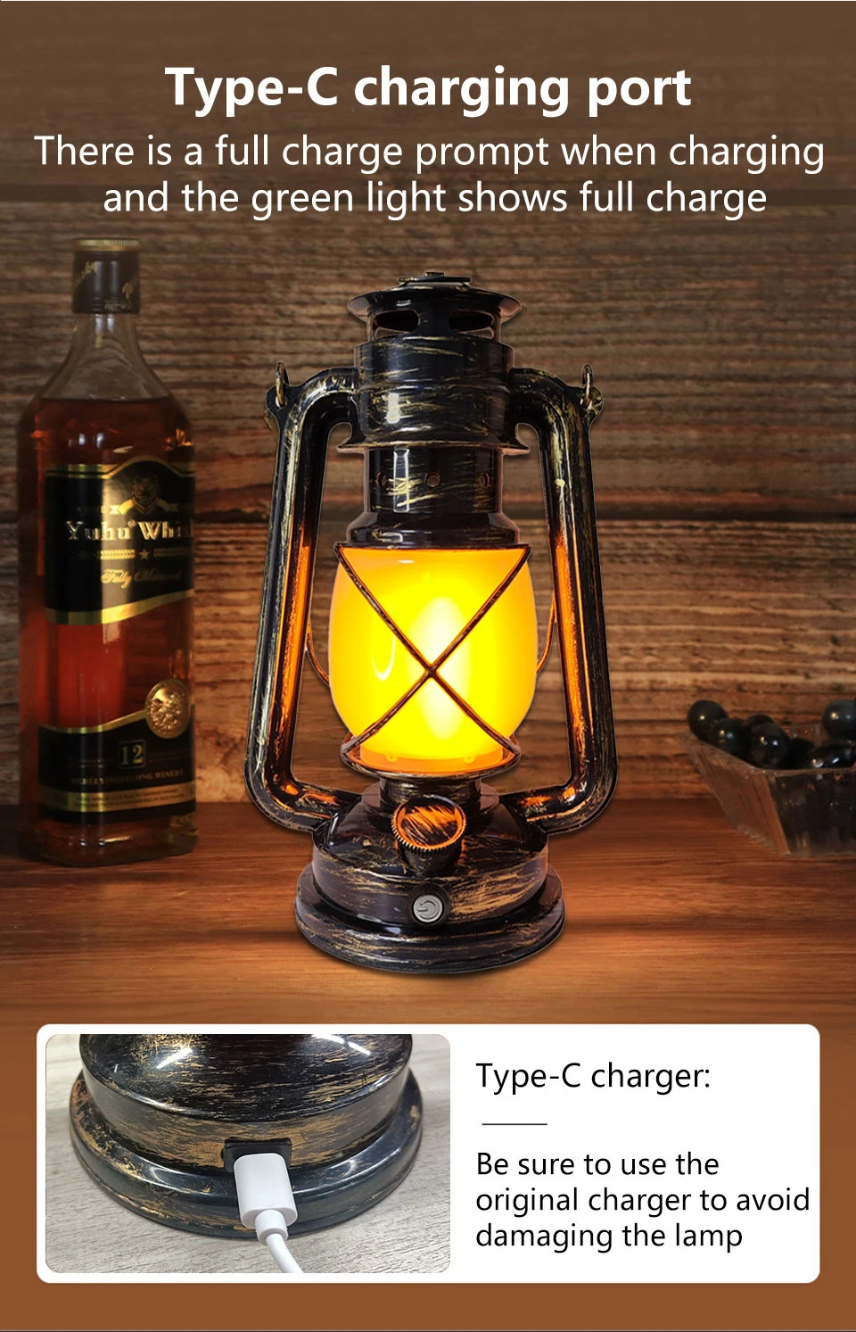 Description Picture 4 of itemRechargeable Retro Portable Lantern Hanging Travel Camping Lamp 3 Lighting Mode Vintage Atmosphere Light for Hotal Resturant Bar