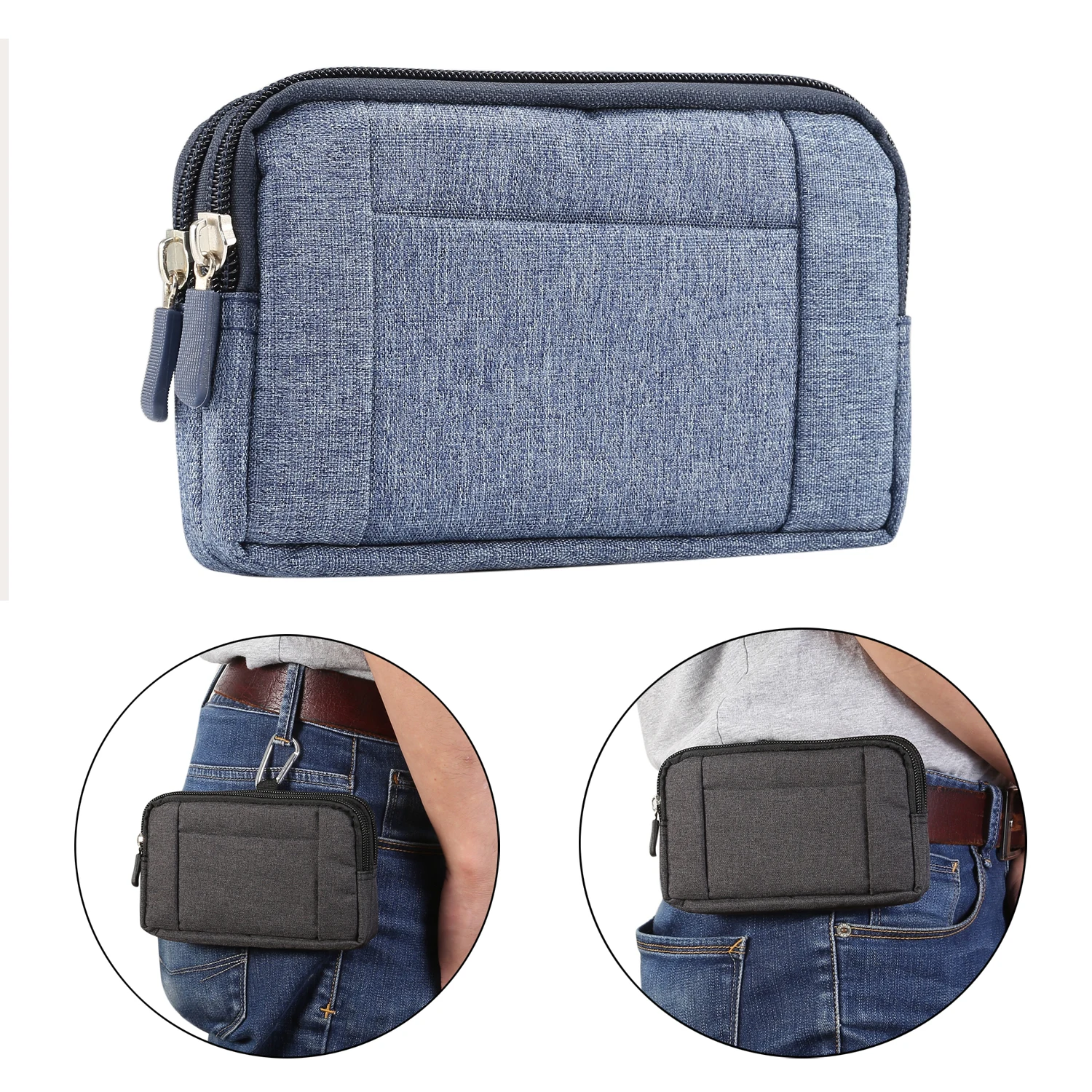 Outdoor Sport Denim Doppia Cerniera Casual Marsupio Pack Case Per Iphone13 12 11 Pro Max Galaxy Sony Lg Google Smartphone Pouch