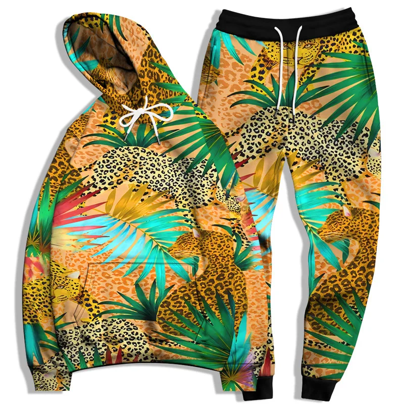 Men's Casual 3D Printed Hoodie Pant Sets Street Sweatshirts