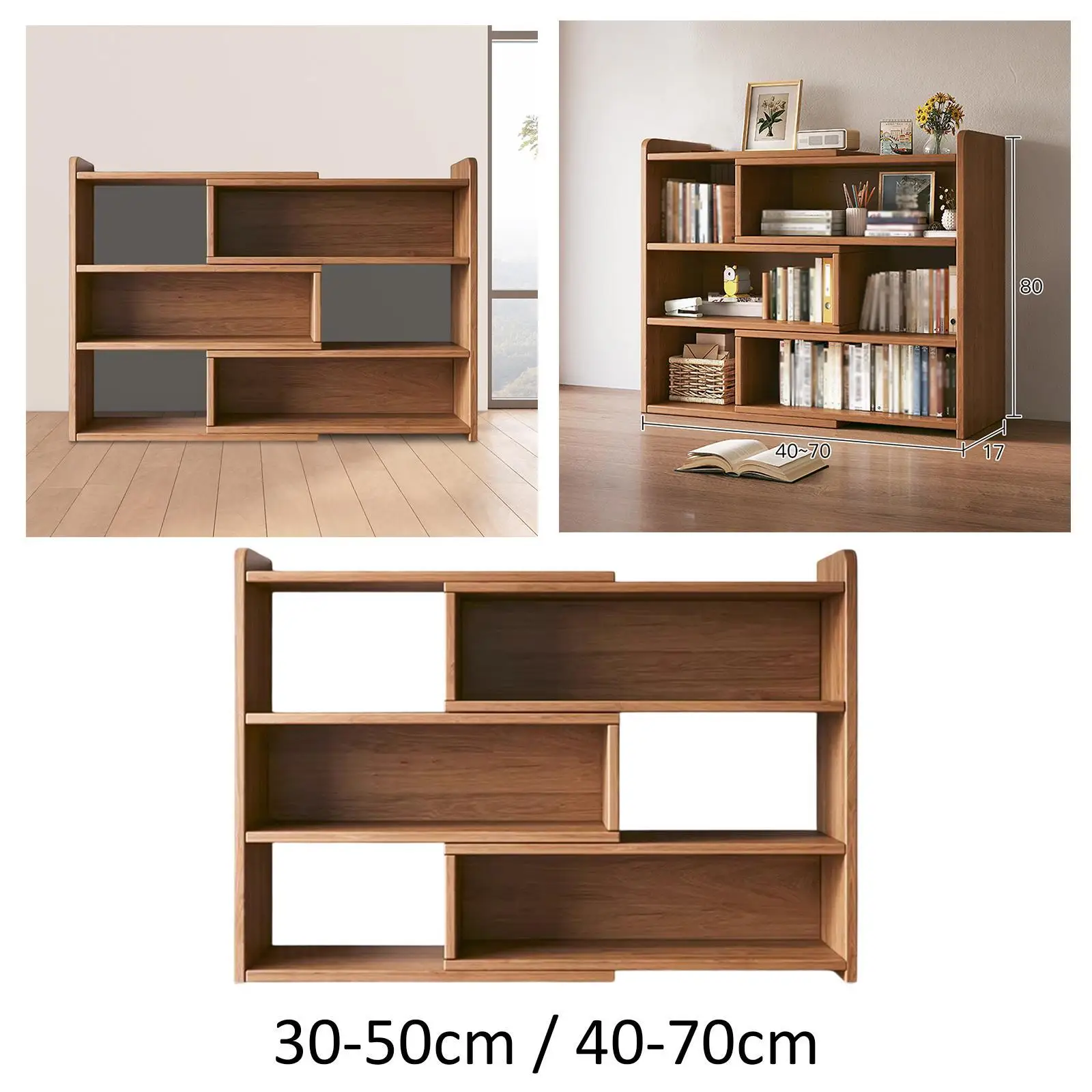 Wooden Bookcase Storage Cabinet Floor Standing Modern Book Rack Retractable Wooden Bookcase Storage Cabinet Floor Standing Modern Book Rack Retractable