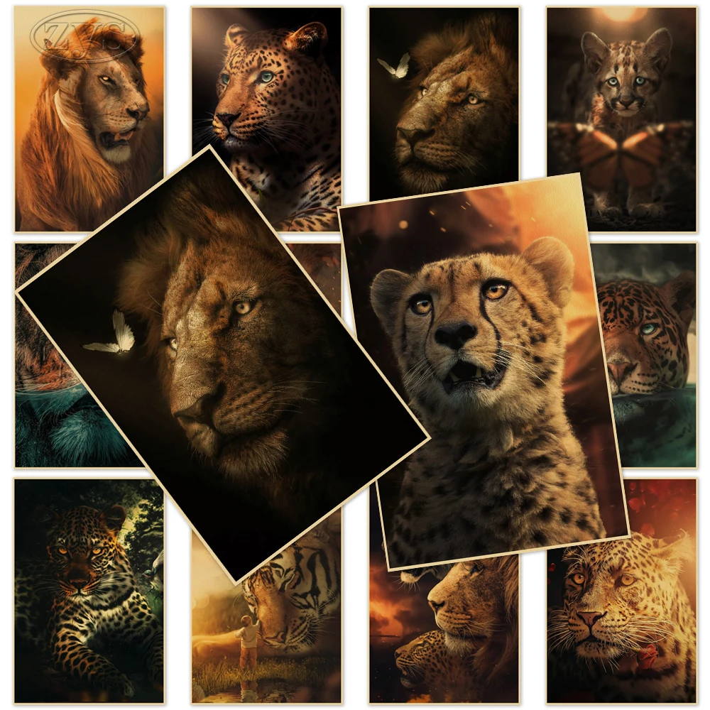 

Painting Surreal Animals Posters and Print Wall Art Leopard Pictures Cuadros for Living Room Vintage Kraft Paper Home Decoration