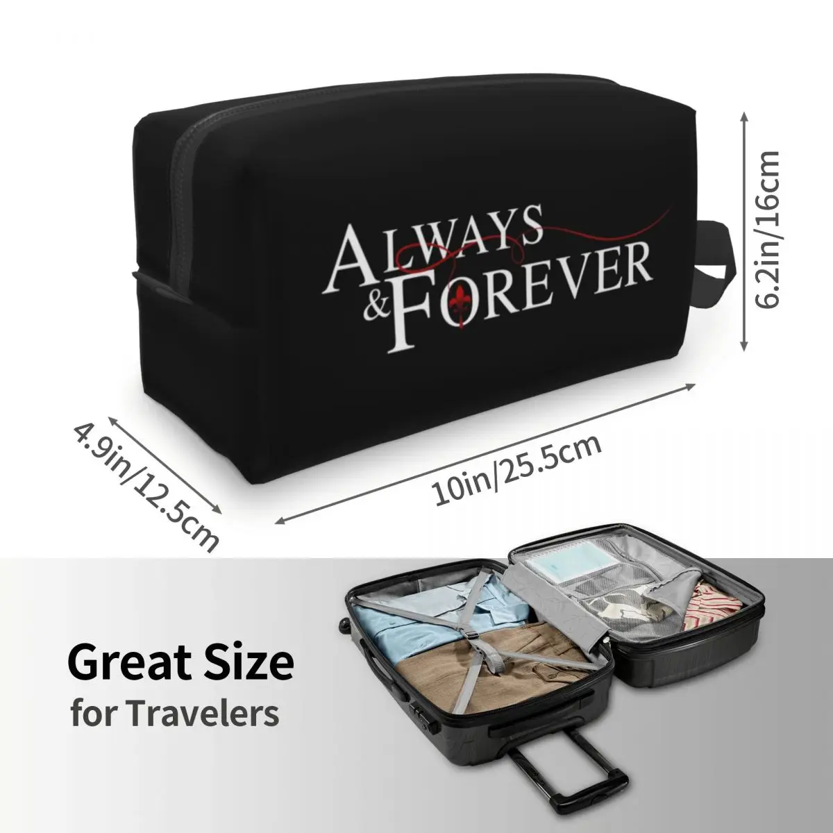 Custom Always And Forever Makeup Bag for Women Travel Cosmetic Organizer Fashion The Vampire Diaries Storage Toiletry Bags 4
