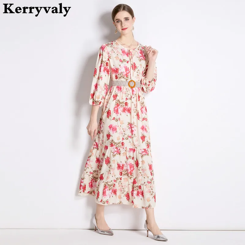 

Spring Floral Print Loose Long Dress Women Eletant Party Vestito Donna Estate 2023 Taglie Forti 원피스 فساتين K5055