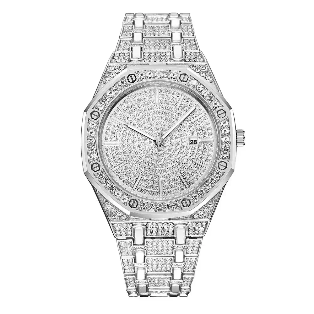 Big Size Artificial  Diamond Luxury Men's Watch Business Party Avant-Garde Calendar Quartz Men's Watch