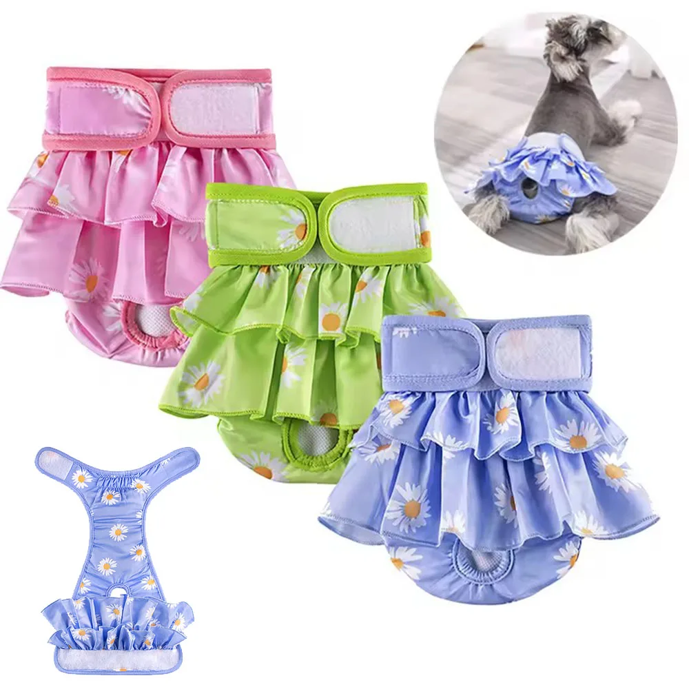 Dog Diapers Pet Diapers Dog Nappies Pet Physiological Pants Floral Female Dog Diapers Small Middle Dogs Chihuahua Teddy Breathable Shorts Underwear Pet Supplies
