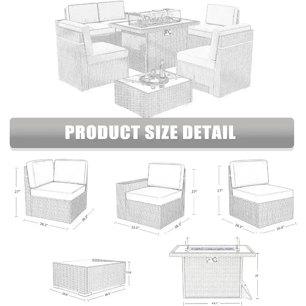 15 Piece Patio Furniture Set ,with Fire Pit Table, Outdoor Conversation Set Wicker Rattan Sectional  with Coffee Table 5
