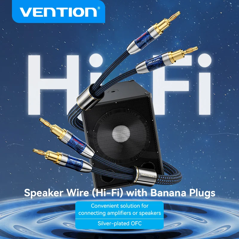 

Кабель для динамика Vention Hifi с серебристым покрытием, Банановый штекер для динамика провод для динамика (Hi-Fi) с двумя банановыми вилками для усилителей