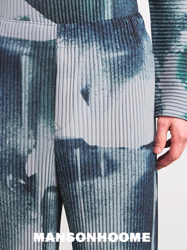 Miyake Pleated Men's Pants, High-quality Dyed Printed Casual Versatile and Fashionable Straight Leg Pants