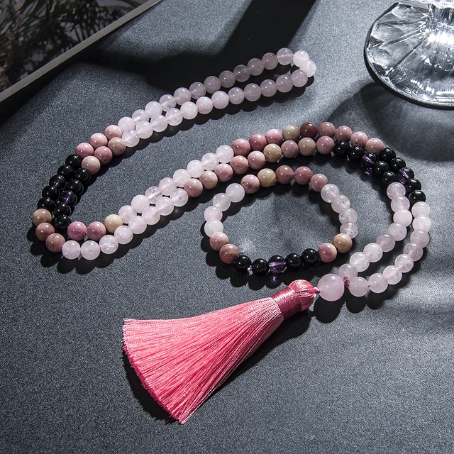 Rose Quartz with Pearl Mala Beads - Tibetan Prayer Beads