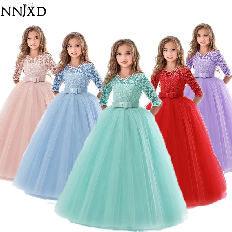 New Princess Lace Dress Kids Flower Embroidery Dress For Girls Vintage ...