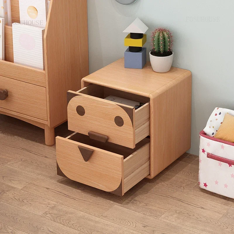 Solid Wood Children's Bedroom Nightstands Modern Apartment Dormitory Storage Cabinets Nordic Household Furniture Side Tables H