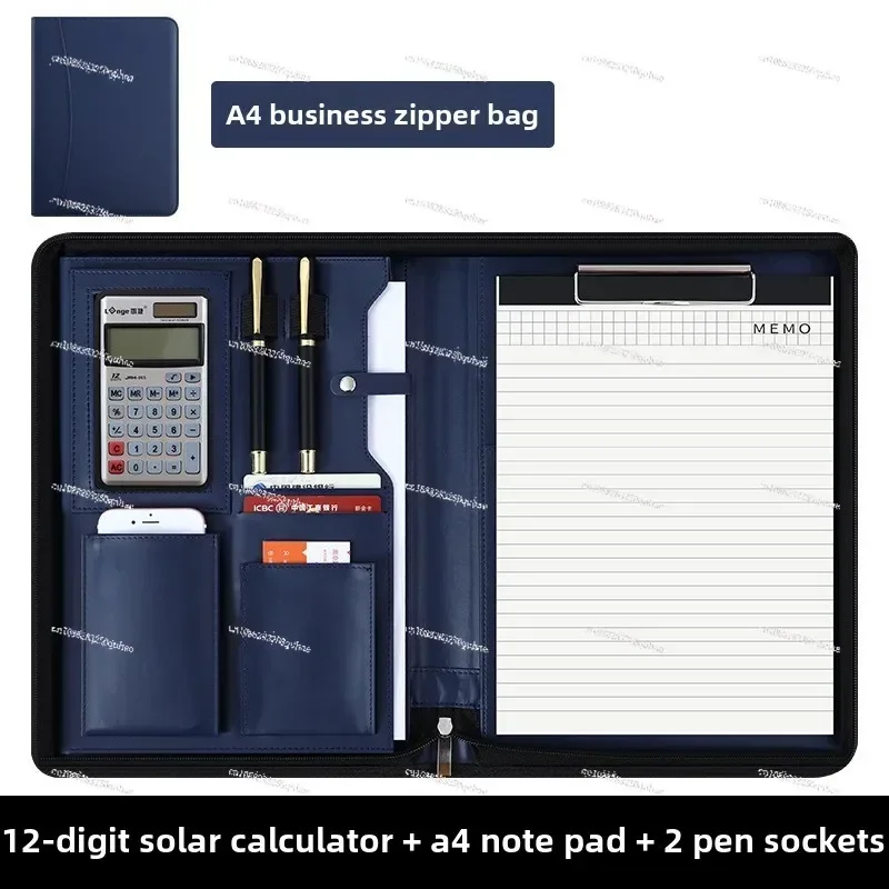 A4 Multifunctional Manager Folder Transparent Zipper Bag Writing Board Business Data Leather Storage Folder